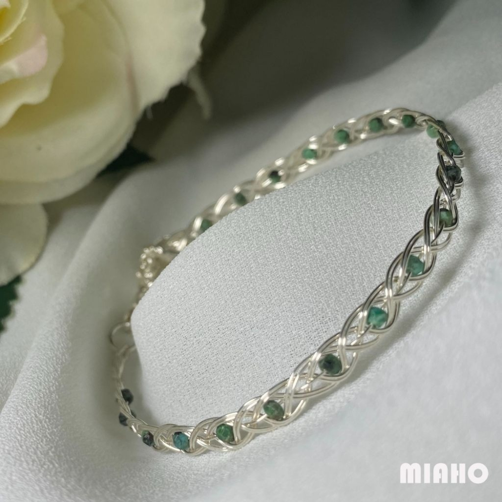 miaho 綠松石純銀手鍊 純銀線手作編織A2-細節圖4