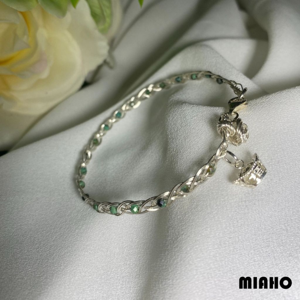 miaho 綠松石純銀手鍊 純銀線手作編織A2-細節圖5