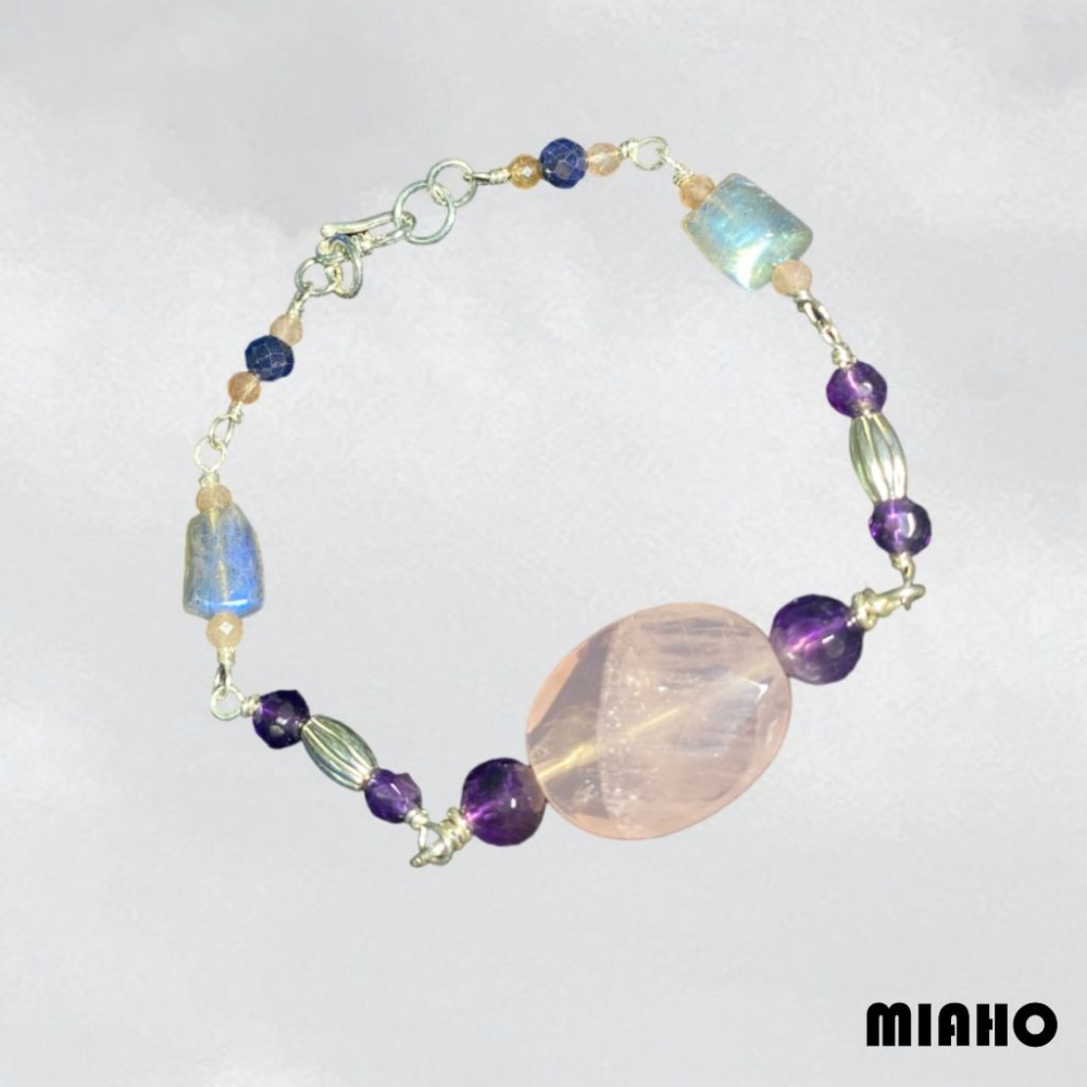 miaho 天然粉晶純銀手鍊-細節圖3