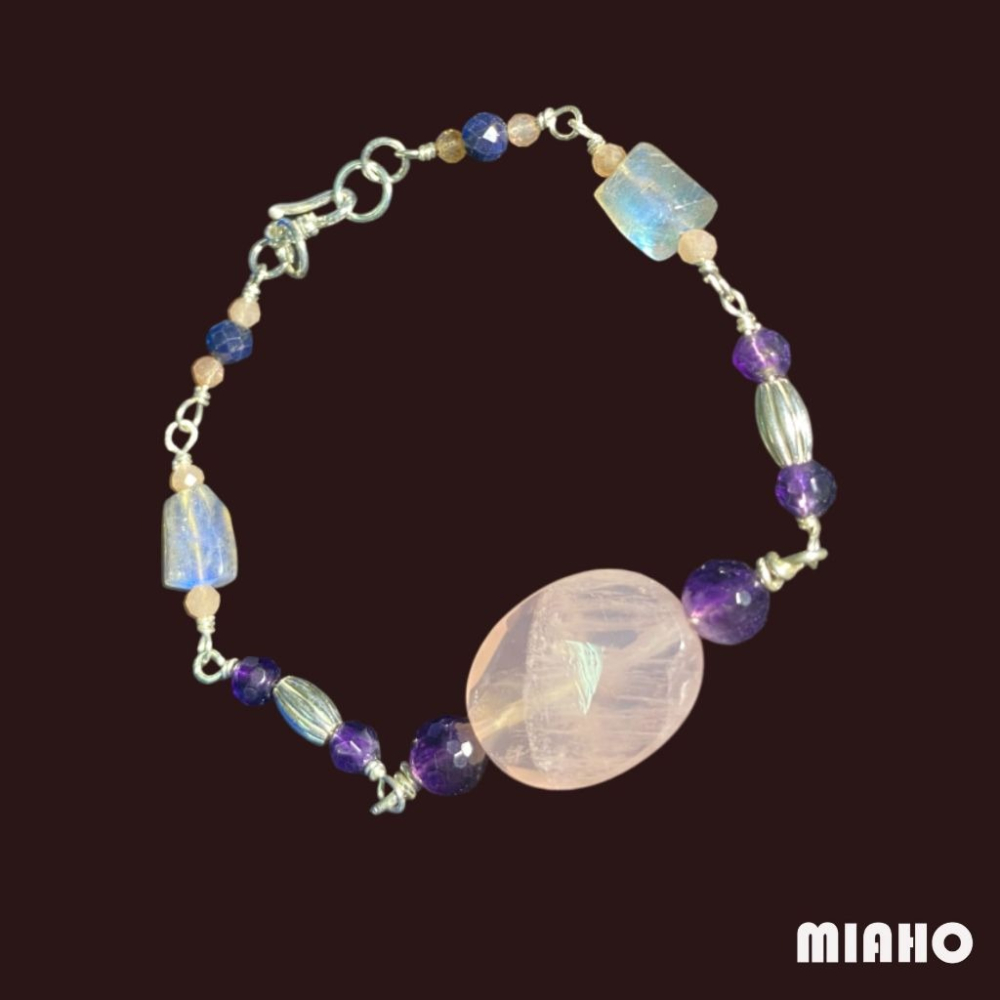 miaho 天然粉晶純銀手鍊-細節圖4