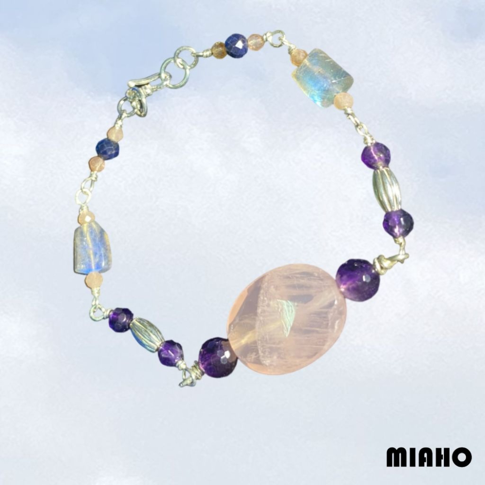 miaho 天然粉晶純銀手鍊-細節圖5