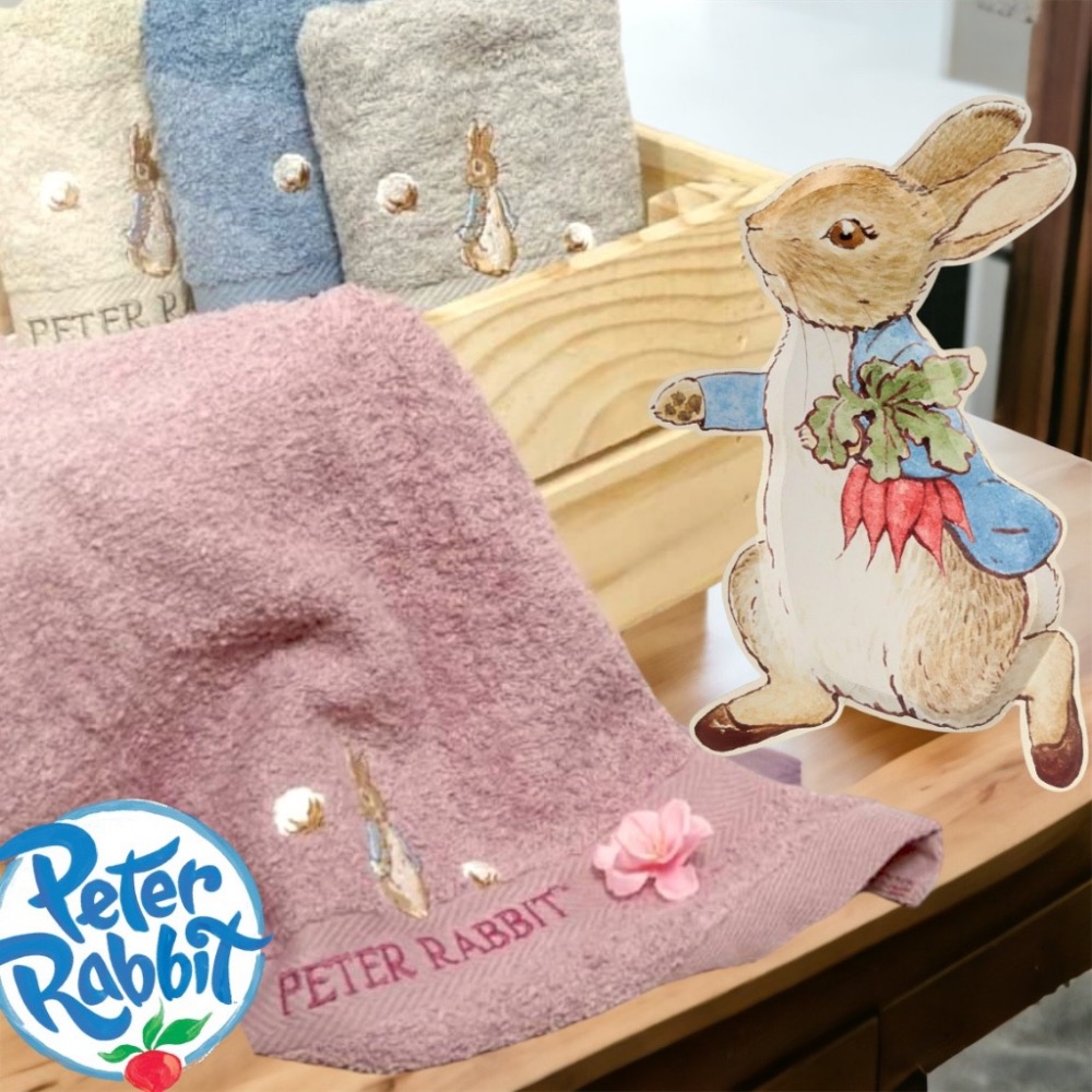 正版版權～台灣製 peter rabbit彼得兔精繡長毛巾/面巾( 2 條)-細節圖5