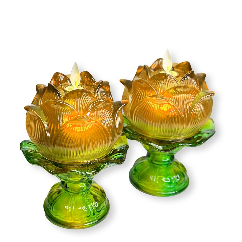 【新韻傳音】圓滿蓮花燈搭配琉璃底座(一對) -祈願心燈 蓮花蠟燭燈  拜拜供神 祈福 電子蠟燭 神明桌 D382B-細節圖3