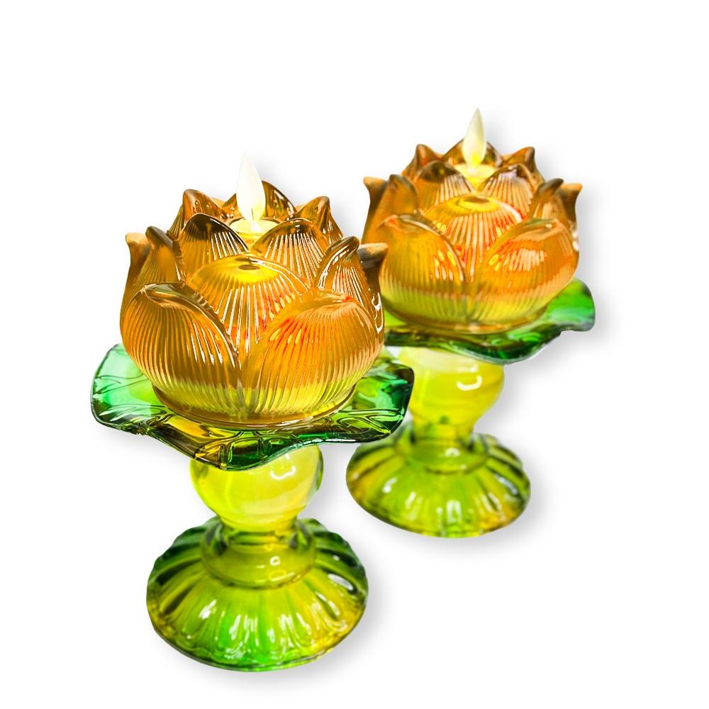 【新韻傳音】圓滿蓮花燈搭配琉璃底座(一對) -祈願心燈 蓮花蠟燭燈  拜拜供神 祈福 電子蠟燭 神明桌 D382B-細節圖4