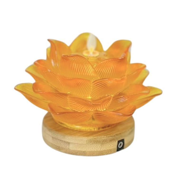 【新韻傳音】大蓮華蓮花燈搭配圓木底盤-祈願心燈  蓮花蠟燭燈  拜拜供神 祈福 電子蠟燭 神明桌 D353B-細節圖2