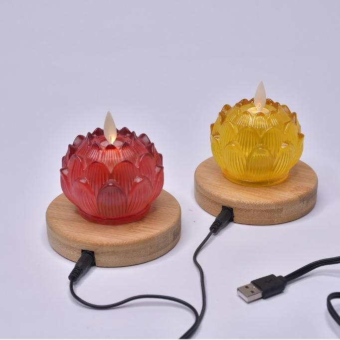 【新韻傳音】電池/充電款-琉璃心燈 小琉璃蓮花燈 蓮花蠟燭燈  拜拜供神 祈福 電子蠟燭 神明桌 Y171 Y170-細節圖3