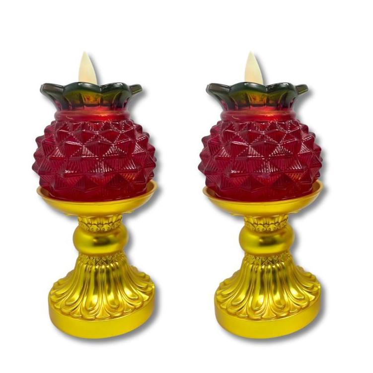 【新韻傳音】金色供燈旺來套組 小鳳梨電子蠟燭燈 鳳梨蠟燭燈 旺來蠟燭燈 拜拜供神 開運招財 鳳梨燈 XY168-Gold-細節圖2