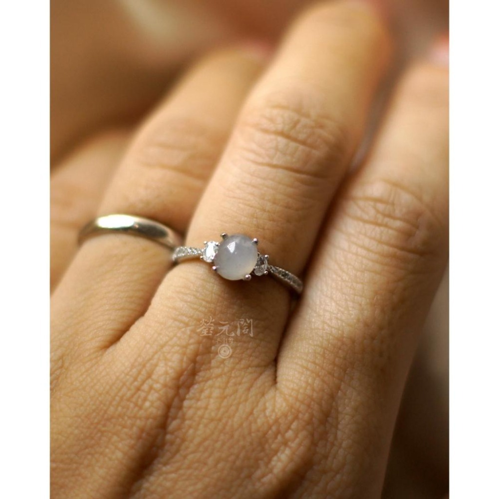 【瑩元閣】《銀鑲冰種蛋面戒》翡翠戒指/天然緬甸玉A貨/可調戒圍925銀/JR-0049-細節圖9