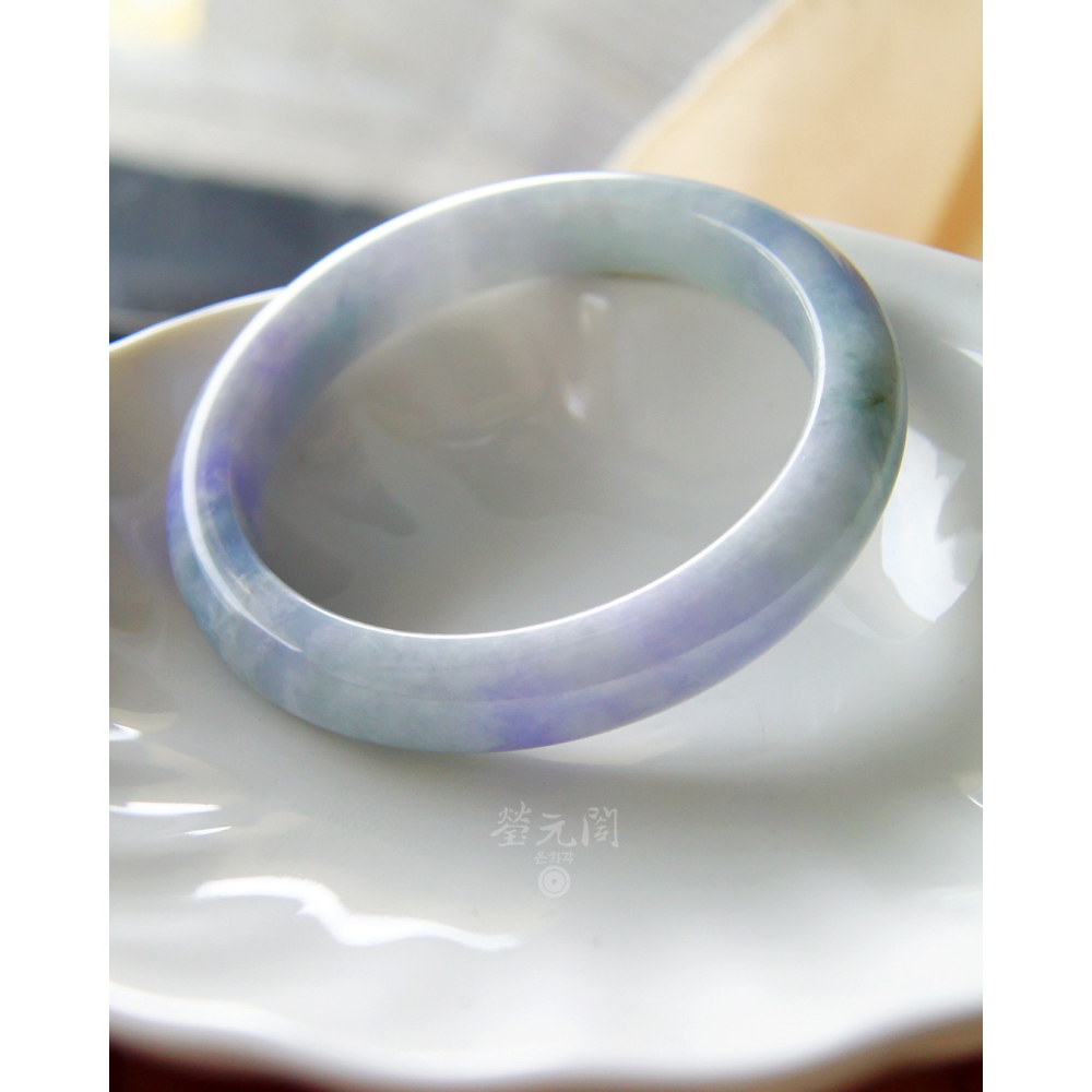 【瑩元閣】藍紫花園鐲《細冰糯濃紫羅藍飄花》天然緬甸A貨翡翠/平安鐲/手圍18.7/圈口57.3/JB-0326【附台証】-細節圖3