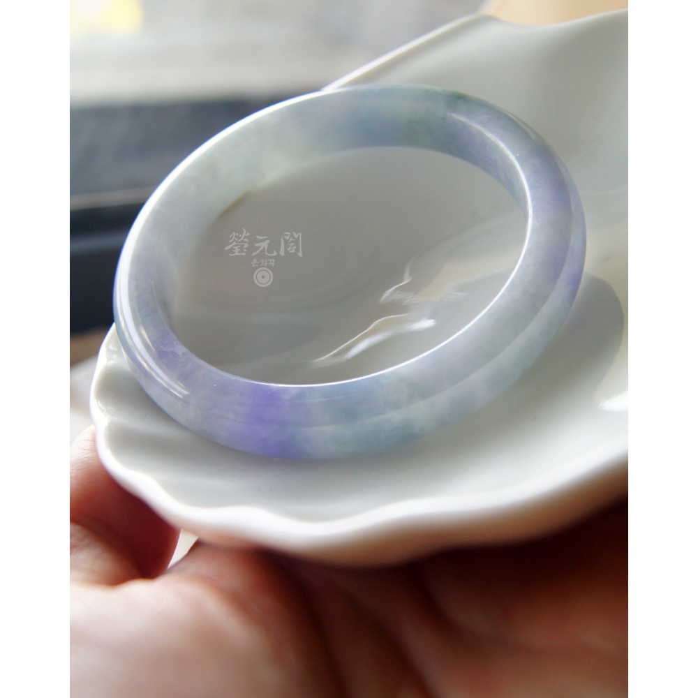 【瑩元閣】藍紫花園鐲《細冰糯濃紫羅藍飄花》天然緬甸A貨翡翠/平安鐲/手圍18.7/圈口57.3/JB-0326【附台証】-細節圖4
