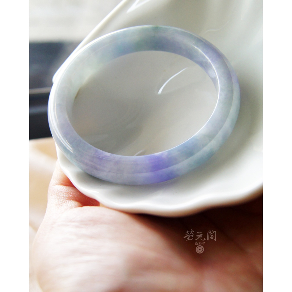 【瑩元閣】藍紫花園鐲《細冰糯濃紫羅藍飄花》天然緬甸A貨翡翠/平安鐲/手圍18.7/圈口57.3/JB-0326【附台証】-細節圖5