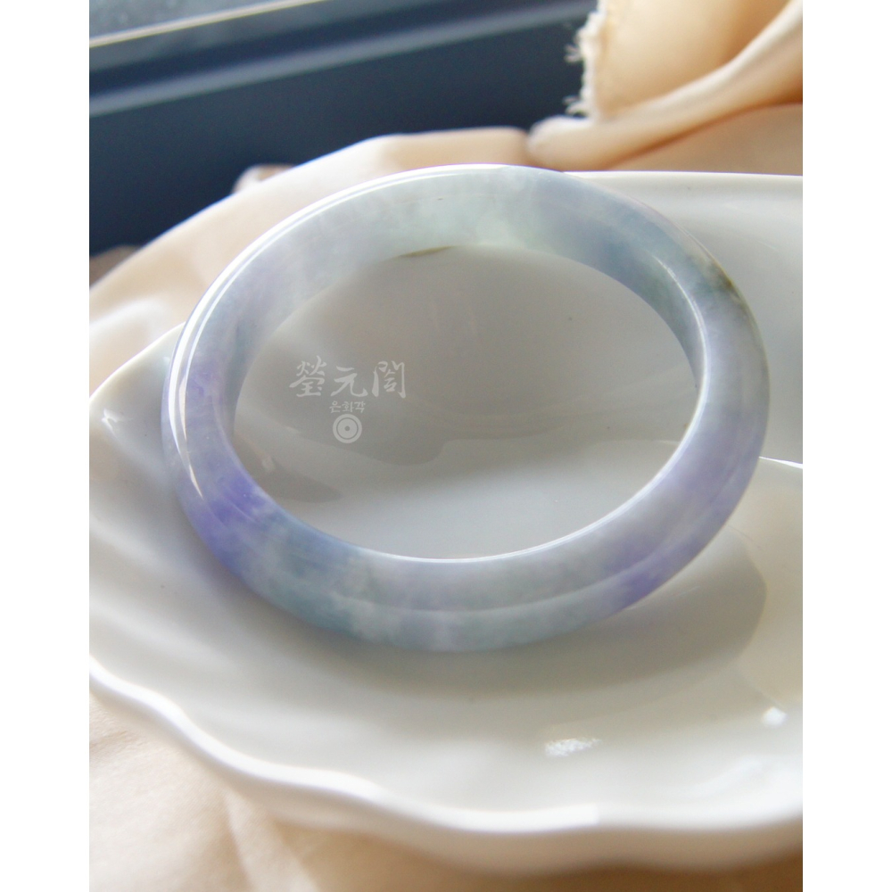 【瑩元閣】藍紫花園鐲《細冰糯濃紫羅藍飄花》天然緬甸A貨翡翠/平安鐲/手圍18.7/圈口57.3/JB-0326【附台証】-細節圖6