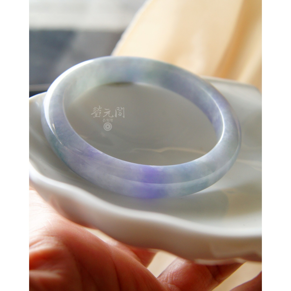 【瑩元閣】藍紫花園鐲《細冰糯濃紫羅藍飄花》天然緬甸A貨翡翠/平安鐲/手圍18.7/圈口57.3/JB-0326【附台証】-細節圖9