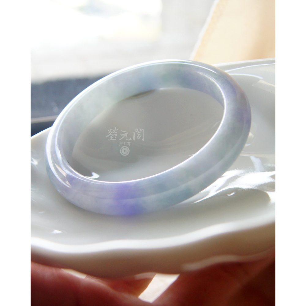 【瑩元閣】藍紫花園鐲《細冰糯濃紫羅藍飄花》天然緬甸A貨翡翠/平安鐲/手圍18.7/圈口57.3/JB-0326【附台証】-細節圖10