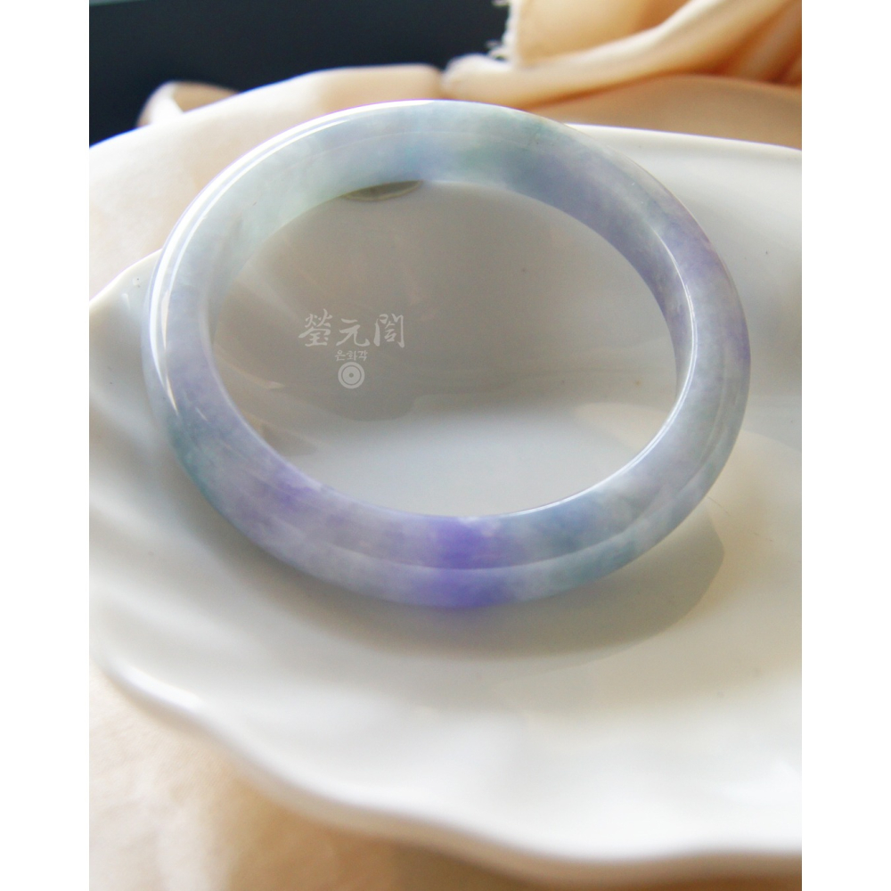 【瑩元閣】藍紫花園鐲《細冰糯濃紫羅藍飄花》天然緬甸A貨翡翠/平安鐲/手圍18.7/圈口57.3/JB-0326【附台証】-細節圖11
