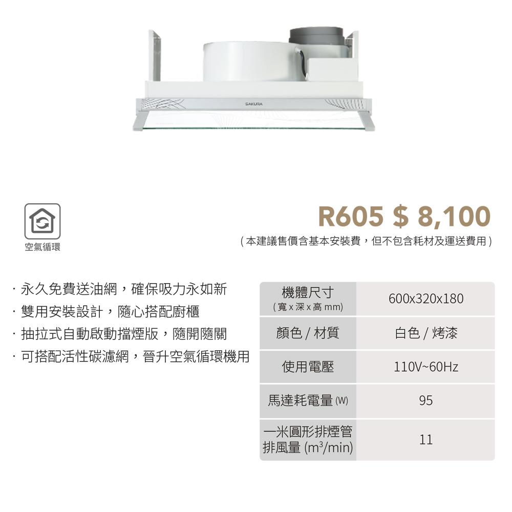 SAKURA 櫻花 輕巧型除油煙機(半/全隱藏式) - 小宅系列 R605-細節圖3