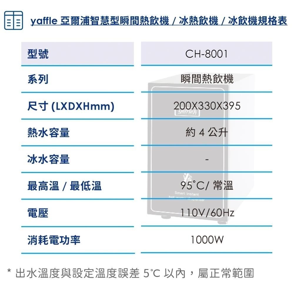 【Yaffle 亞爾浦】瞬間熱飲機4公升(CH-8001)-細節圖3