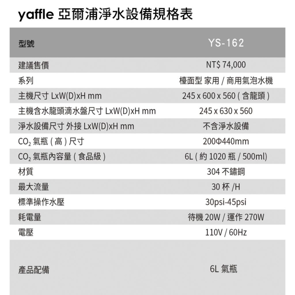 【Yaffle 亞爾浦】五星級氣泡烹調設備－－－檯面型家用商用氣泡水機(YS-162)-細節圖3