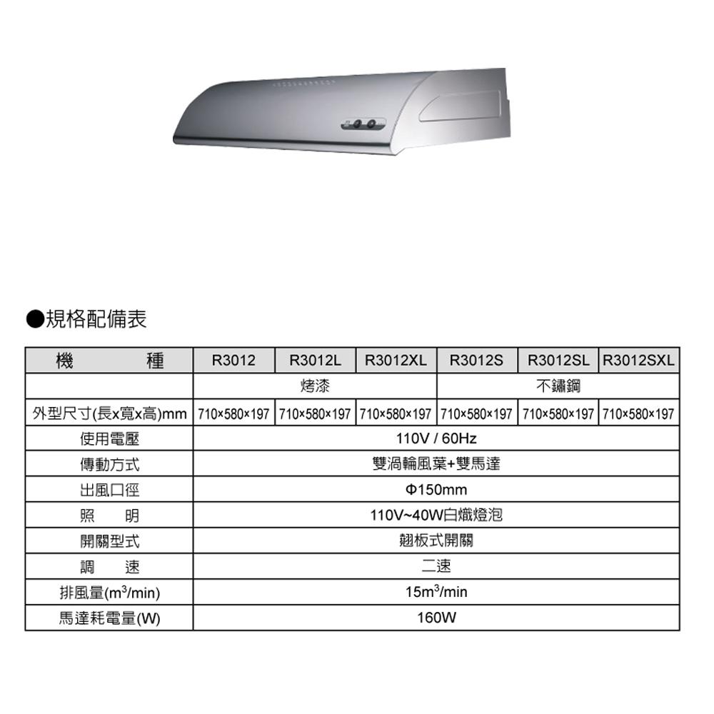 SAKURA 櫻花 單層式除油煙機 R3012-細節圖3