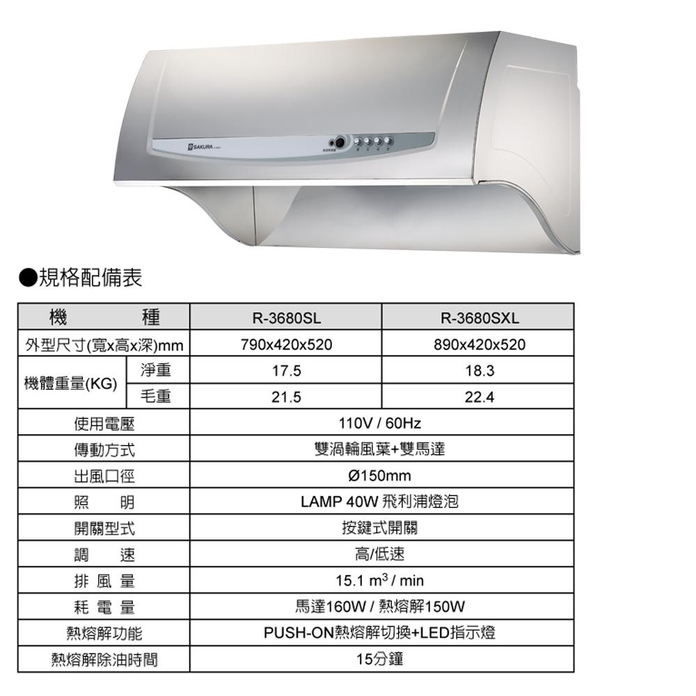 SAKURA 櫻花 R3680 健康取向除油煙機-雙效除油-細節圖3