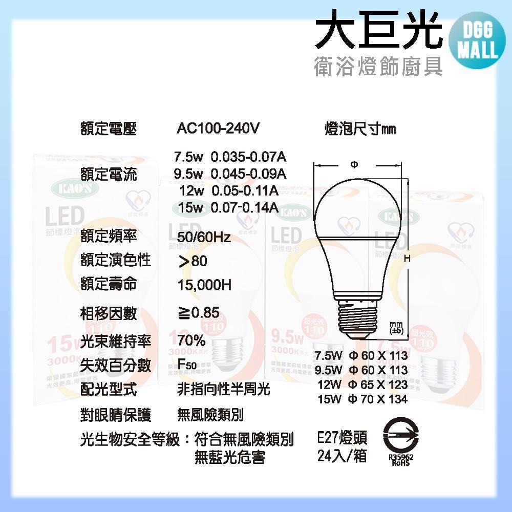 【大巨光】24入球泡 KAO’S 高光效廣角型 LED9.5W 3000K/4000K/6500K-細節圖6