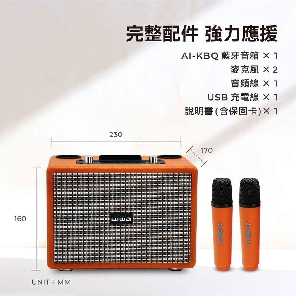【公司貨有保固】aiwa 日本愛華  K歌音箱 經典美型藍牙音箱 露營手提式卡拉OK  AI-KBQ20-規格圖11