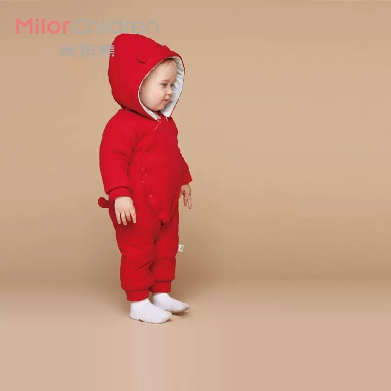 全新/嬰幼兒73碼紅色小熊夾棉連身衣/冬天外出服-細節圖2