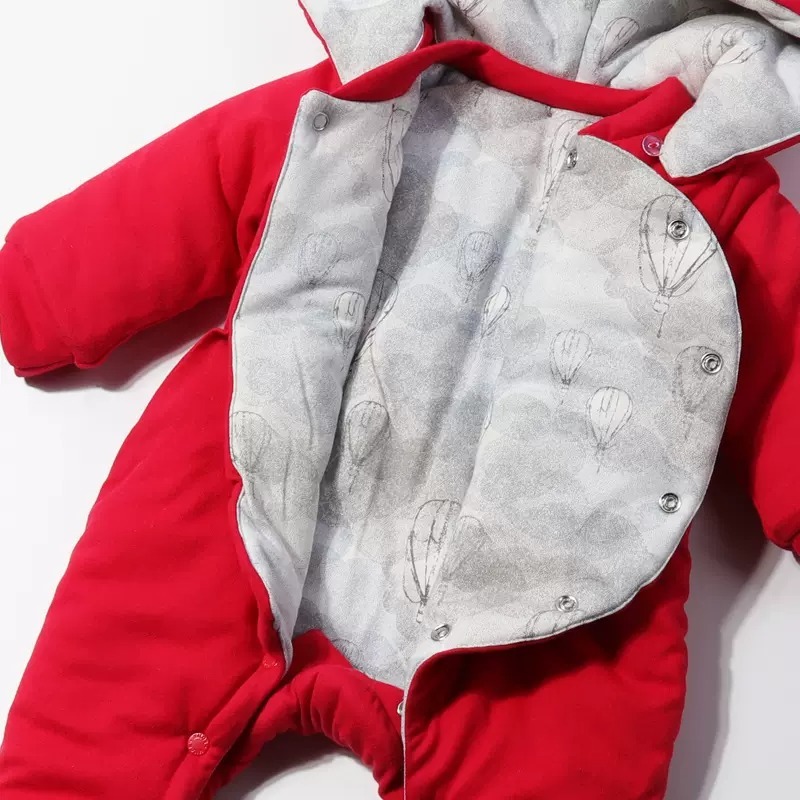 全新/嬰幼兒73碼紅色小熊夾棉連身衣/冬天外出服-細節圖4