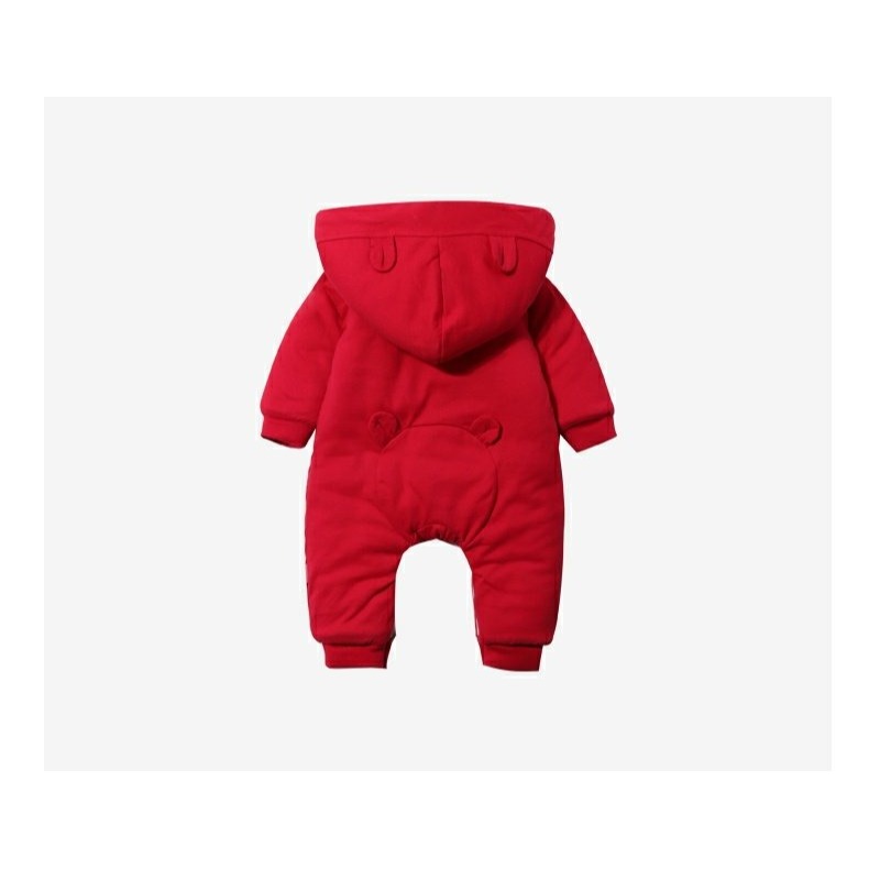 全新/嬰幼兒73碼紅色小熊夾棉連身衣/冬天外出服-細節圖7