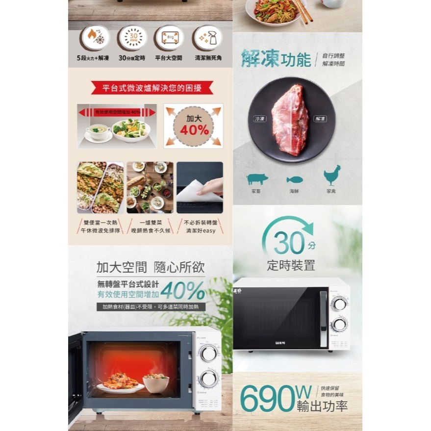 SAMPO 聲寶 20L平台式機械式微波爐 RE-N220PR-細節圖4