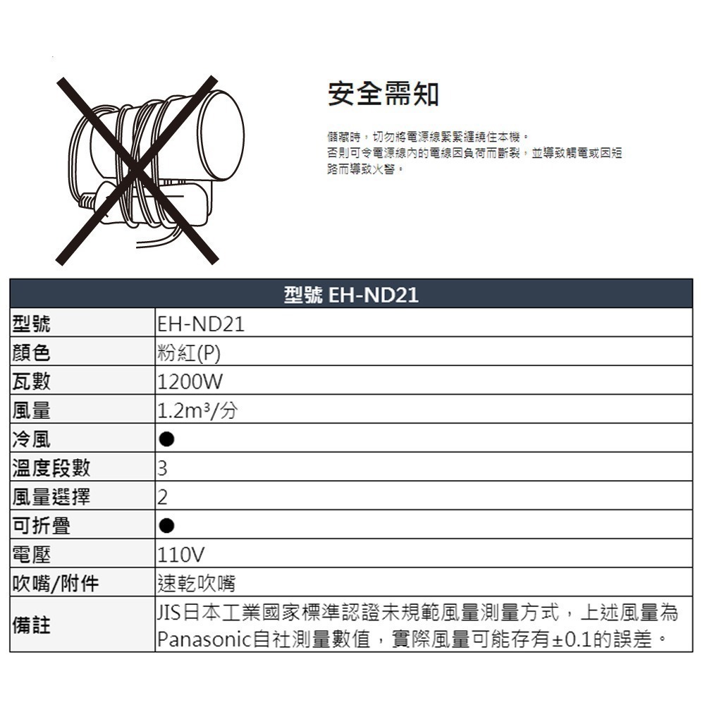 Panasonic 國際牌 速乾型冷熱吹風機EH-ND21-細節圖2