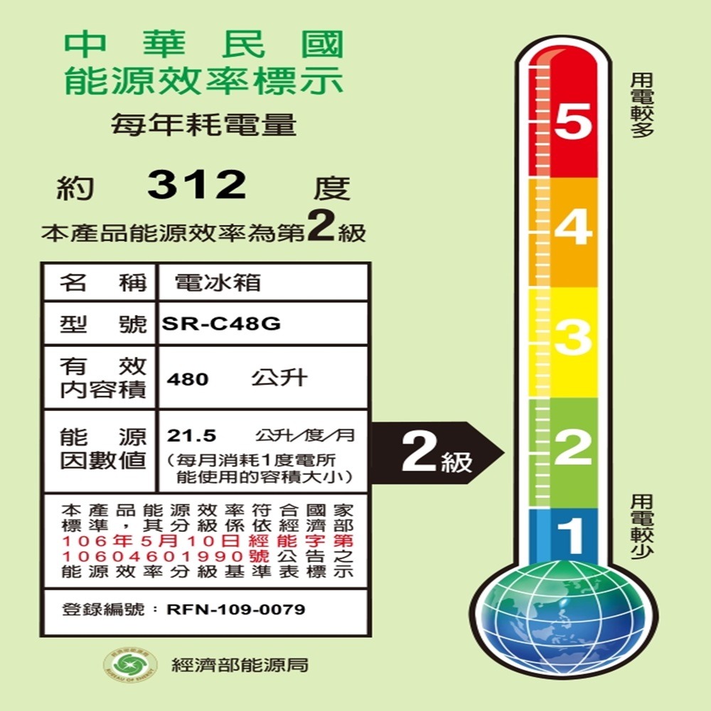 (約裝商品)SAMPO 聲寶 480L二級能定頻雙門冰箱 SR-C48G 含基本安裝+舊機回收 贈全聯禮券2000元-細節圖6