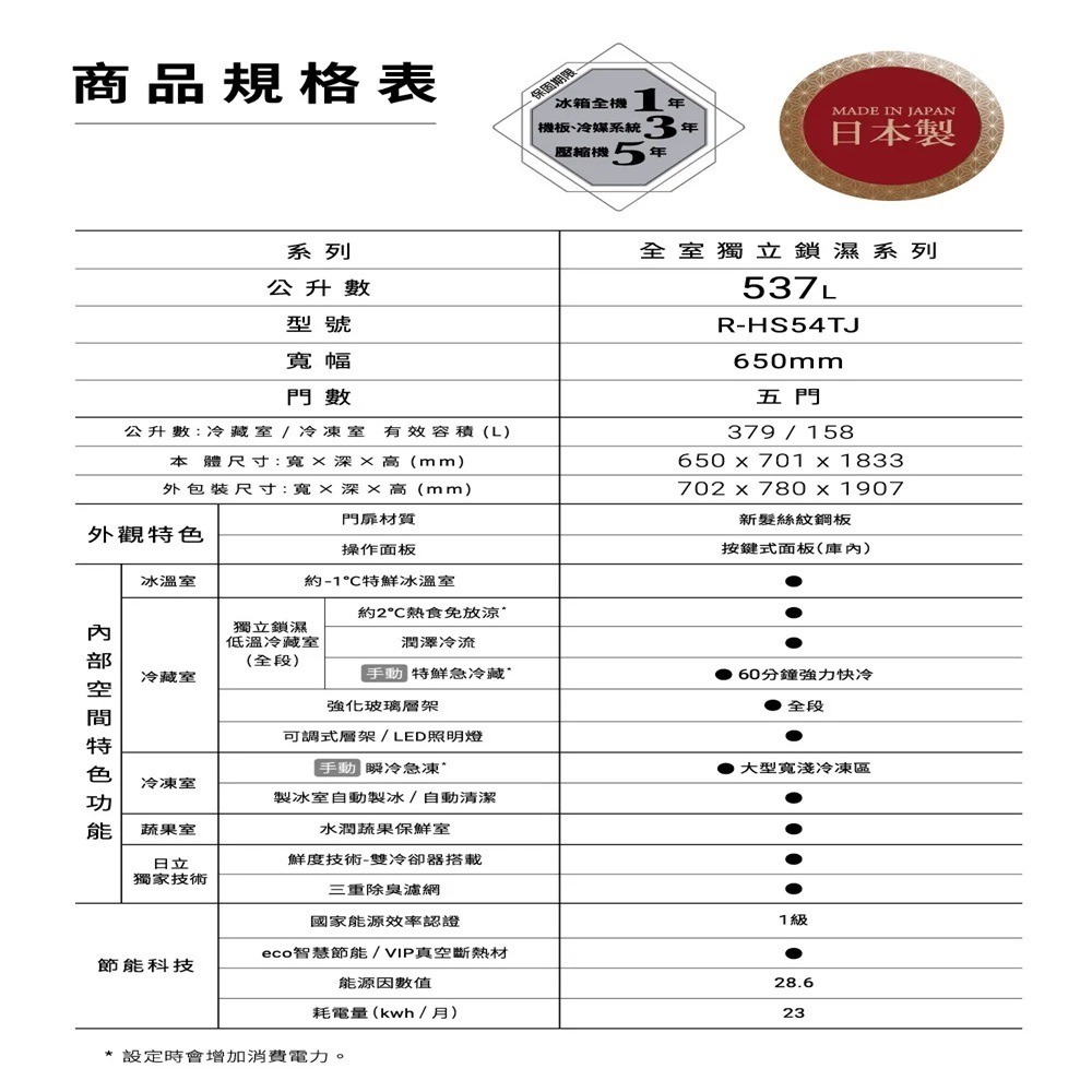 (約裝商品)Hitachi 日立 日製五門537L變頻右開冰箱 RHS54TJ含基本安裝+舊機回收-細節圖7