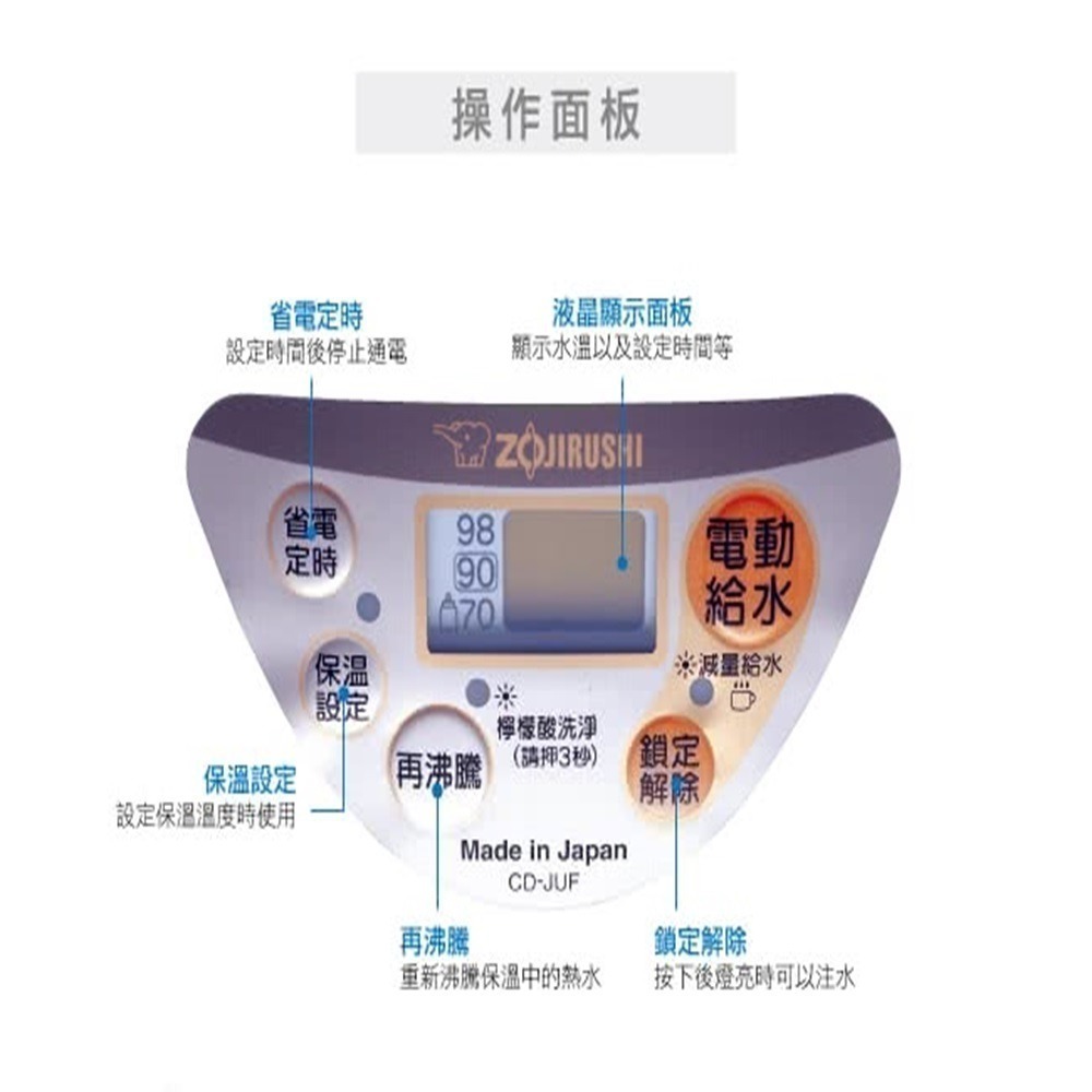 ZOJIRUSHI 象印 日製3L三段定溫微電腦電熱水瓶 CD-JUF30-細節圖3