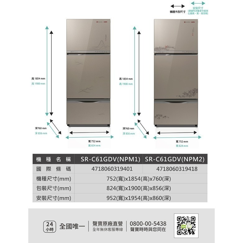 贈商品卡2000元 (約裝商品) SAMPO 聲寶 605L三門變頻冰箱(故宮聯名款) SR-C61GDV-細節圖7
