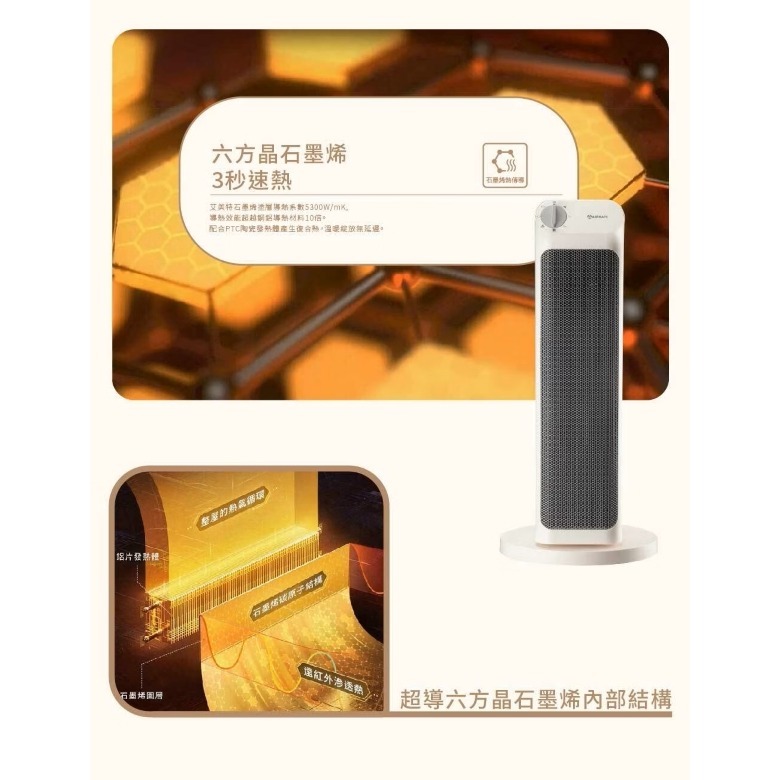 AIRMATE 艾美特 立式六方晶石墨烯陶瓷電暖器HP12006 --細節圖5