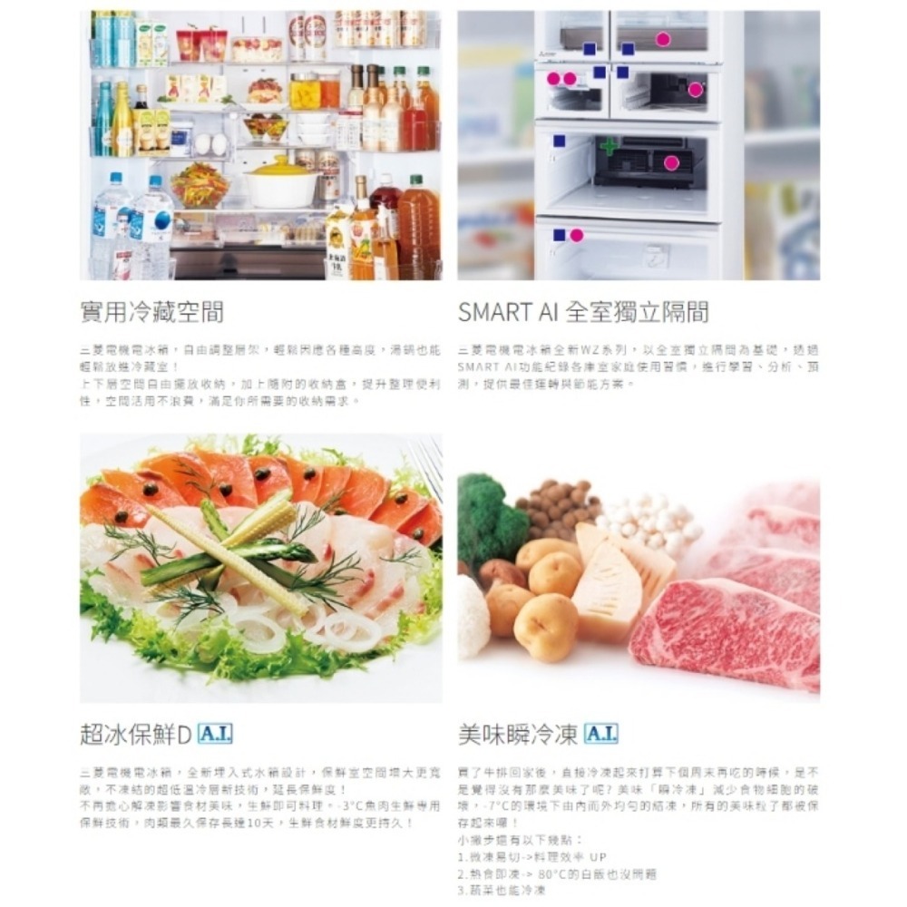 (約裝商品)MITSUBISHI 三菱 日製六門607L 變頻玻璃鏡面冰箱 MR-WZ61K 含基本安裝+舊機回收-細節圖2