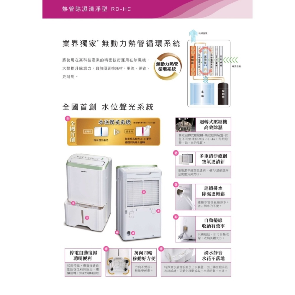 Hitachi 日立 11L 熱管清淨型除濕機 RD-220HC --細節圖6