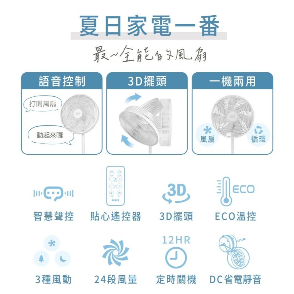SAMPO 聲寶 16吋 智能聲控3D循環DC馬達立扇 SK-GA16VBD --細節圖3