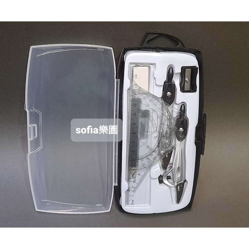 ◆SOFIAの樂園◆ 10件數學理工製圖專用 文具圓規組 （內含三角板、尺、橡皮、削筆器、圓規、分規、筆等）-細節圖3