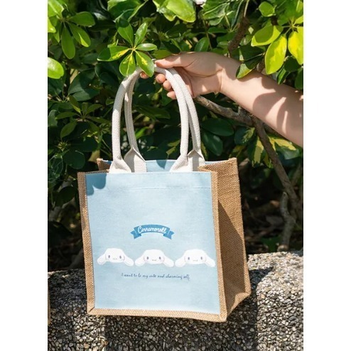 【三麗鷗大耳狗可愛大臉棉麻手提袋 送小禮】大開口手提包 自然風麻布提袋 日式編織袋托特包 文青風黃麻環保袋 無印風便當袋-細節圖3