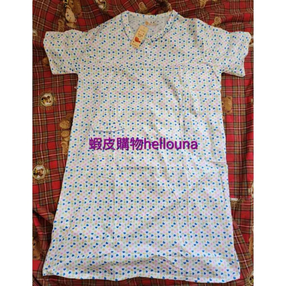 【愛心圖案長版睡衣 送小禮】大尺碼女生睡衣 可愛超長連身睡裙寬鬆舒適薄款夏天短袖上衣夏季休閒睡衣裙棉麻居家服印花洋裝便宜-細節圖2