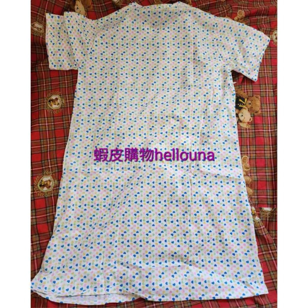 【愛心圖案長版睡衣 送小禮】大尺碼女生睡衣 可愛超長連身睡裙寬鬆舒適薄款夏天短袖上衣夏季休閒睡衣裙棉麻居家服印花洋裝便宜-細節圖3