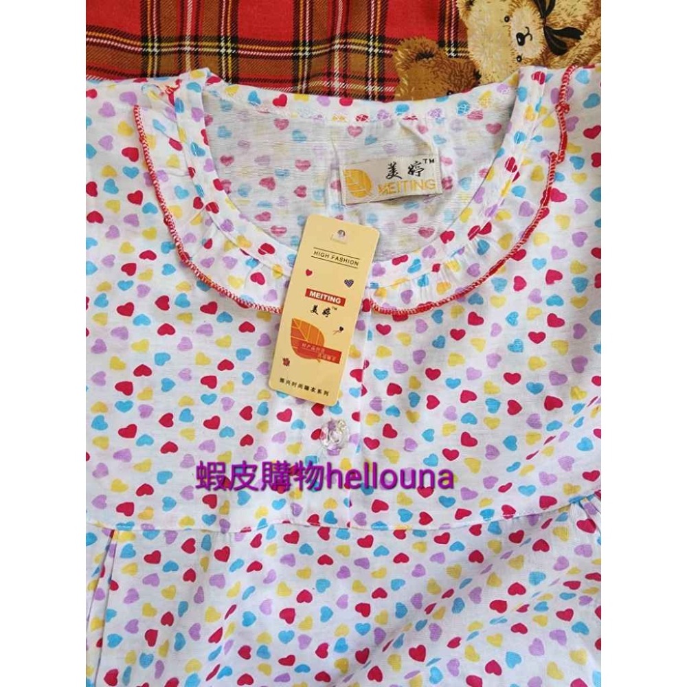 【愛心圖案長版睡衣 送小禮】大尺碼女生睡衣 可愛超長連身睡裙寬鬆舒適薄款夏天短袖上衣夏季休閒睡衣裙棉麻居家服印花洋裝便宜-細節圖4