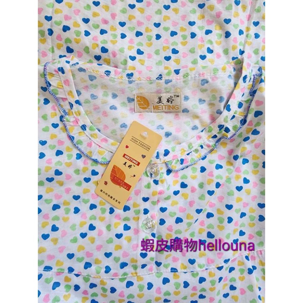 【愛心圖案長版睡衣 送小禮】大尺碼女生睡衣 可愛超長連身睡裙寬鬆舒適薄款夏天短袖上衣夏季休閒睡衣裙棉麻居家服印花洋裝便宜-細節圖7