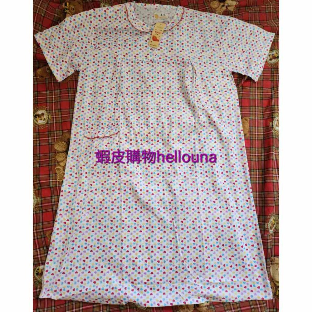 【愛心圖案長版睡衣 送小禮】大尺碼女生睡衣 可愛超長連身睡裙寬鬆舒適薄款夏天短袖上衣夏季休閒睡衣裙棉麻居家服印花洋裝便宜-規格圖9