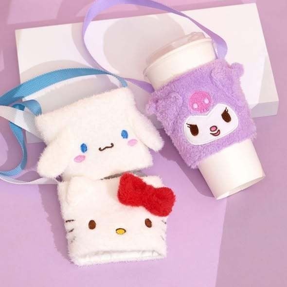 【三麗鷗絨毛杯套 布丁狗 大耳狗 送旅行組】大頭娃娃杯套 大臉 立體耳朵 毛絨絨 杯子外套 7-11聯名 卡通造型 絨布-細節圖2