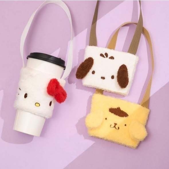 【三麗鷗絨毛杯套 布丁狗 大耳狗 送旅行組】大頭娃娃杯套 大臉 立體耳朵 毛絨絨 杯子外套 7-11聯名 卡通造型 絨布-細節圖3