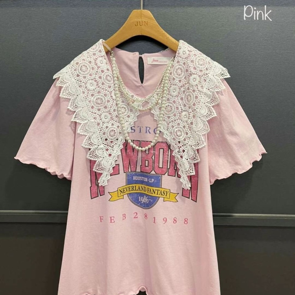 正韓 領蕾絲英文上衣 韓國連線 韓國代購 韓國空運2-65425-細節圖2