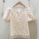 正韓 方領刺繡蕾絲花上衣 韓國連線 韓國代購 韓國空運3-75541-規格圖7